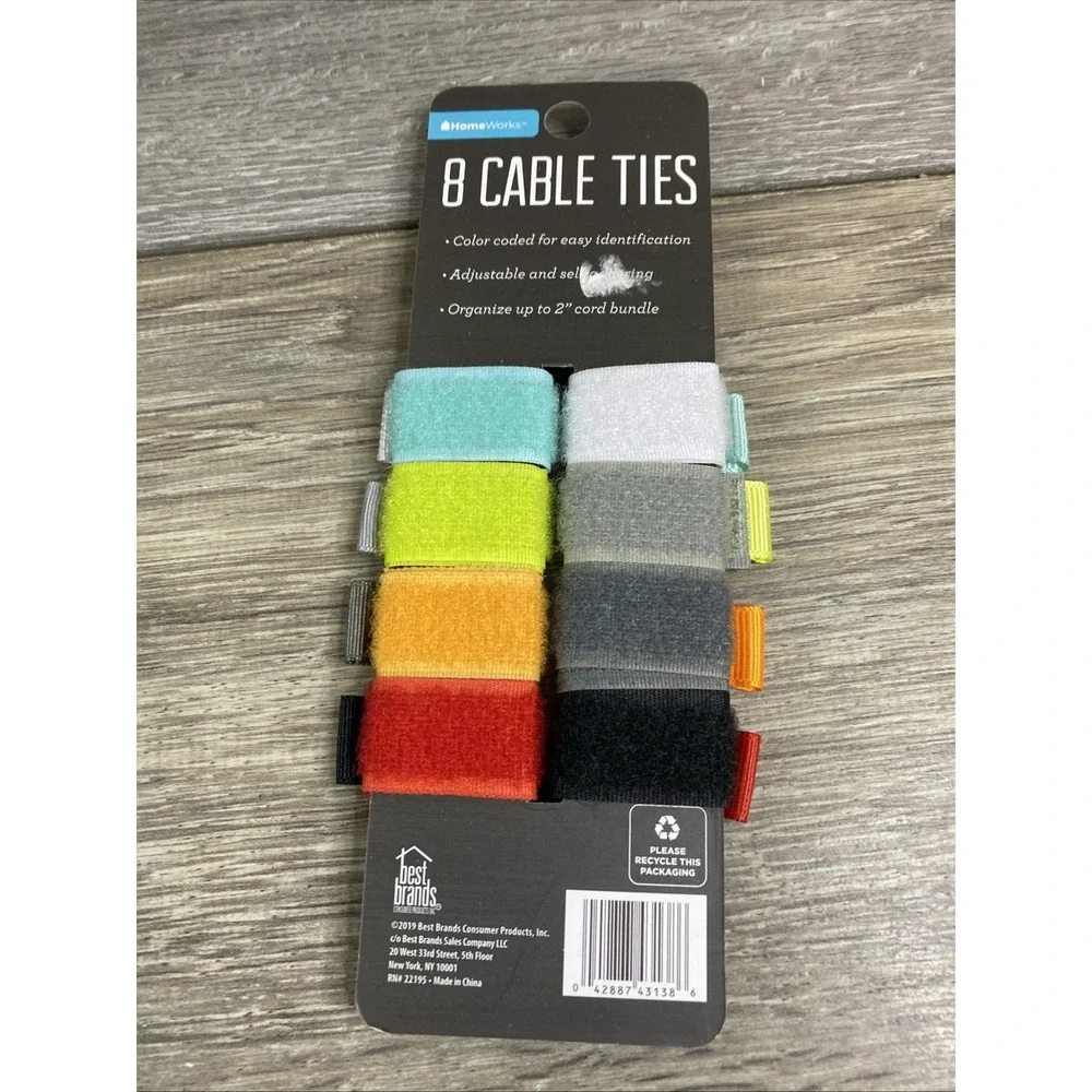 Color Coded Cable Ties 8 Pack Adjustable Self Adhering Organize up to 2